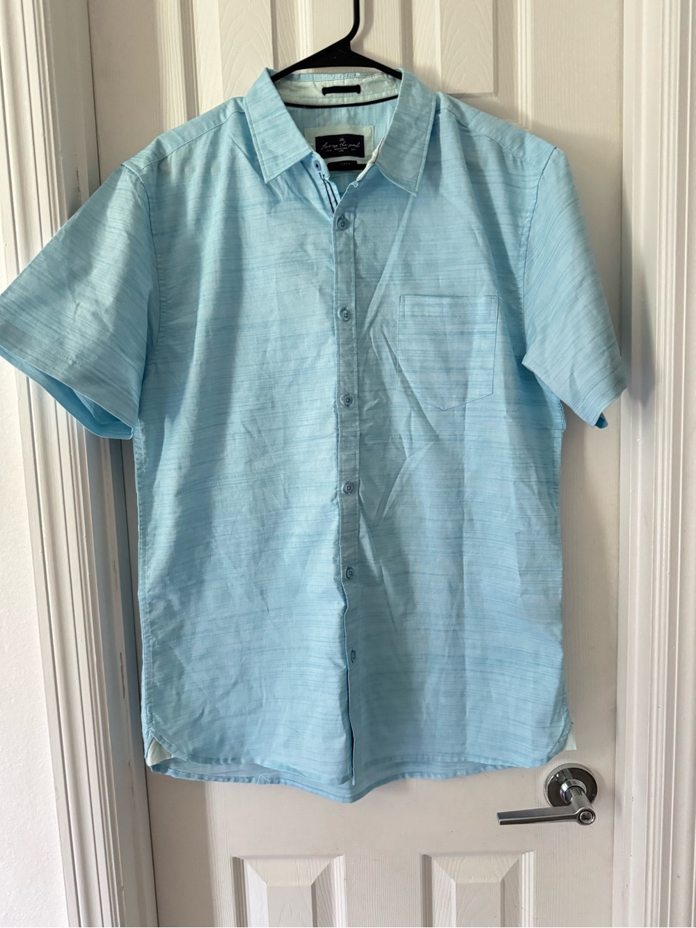 Across the pond  Pale Blue Short Sleeve Button-Down Shirt
